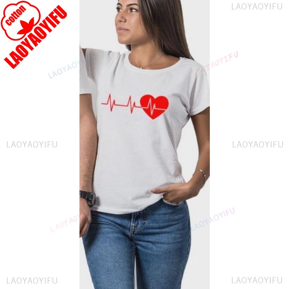 Heartbeat Valentines Day Couple Loose Casual Shirts Lovers Husband Wife Unisexs Womens Matching Gift Fashion T Shirt