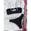 Black White Contrast Bandeau Bikinis Sets String Lace-up Micro Thong Sexy Swimsuit Women Ladies Swimwear Hollow Out Bather