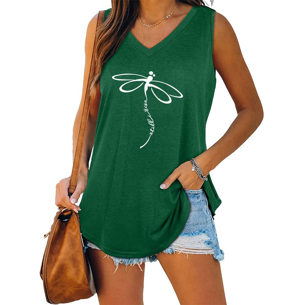Women Fashion V-neck Sleeveless T-shirt Women Casual Loose Tank Top
