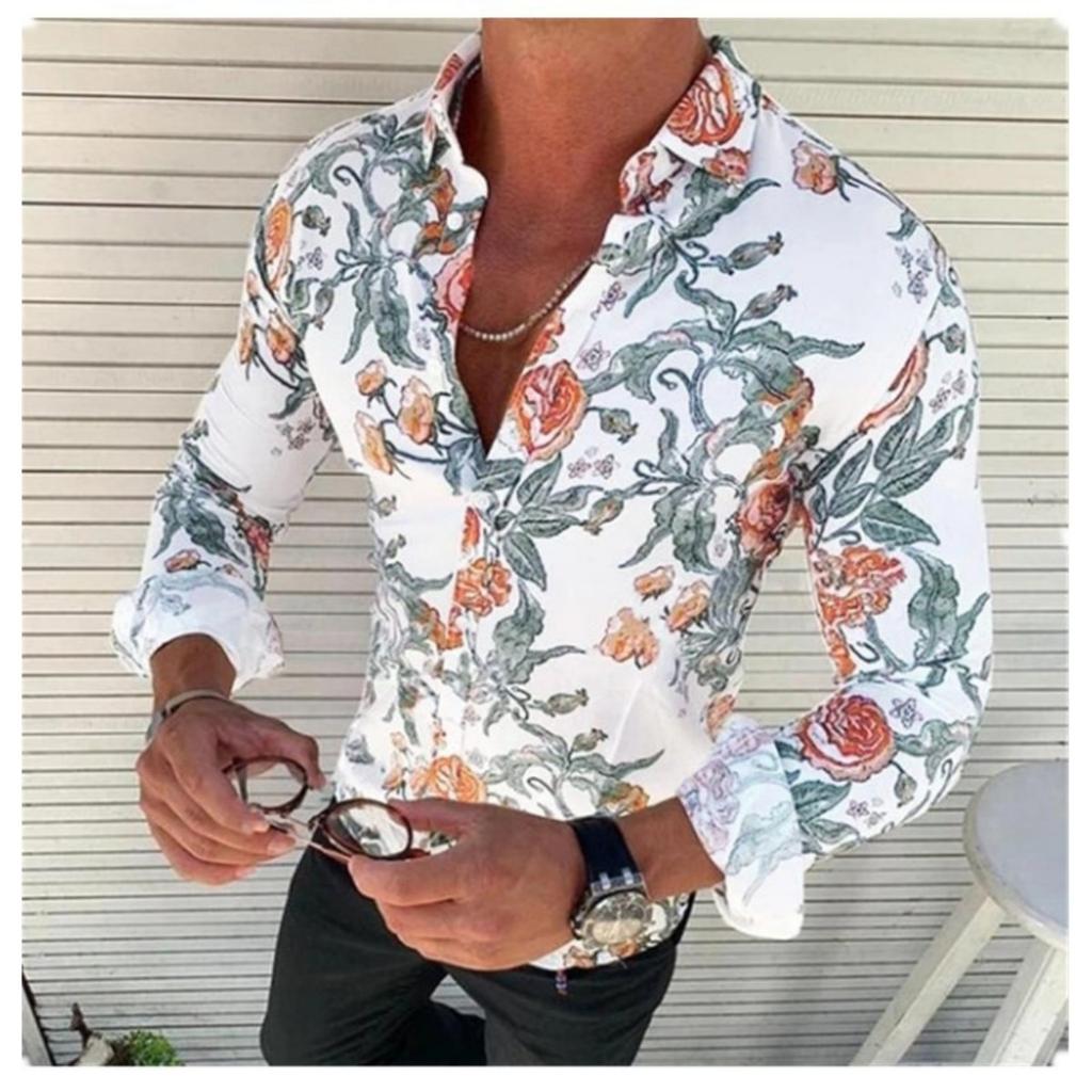 Men's Long Sleeve Floral Print Shirt, Casual Button-Down for Daily Wear