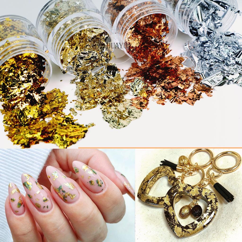 22 Colors Super Thin Shiny Gold Gold Leaf Flakes Nail Gold Foil Flakes for Nail Art Resin Craft Decoration