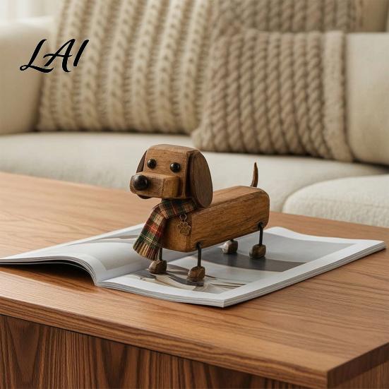 Retro Dog Statue Plaid Scarf Dachshund Figurine with Paw Office Accessories Print Charm Handcrafted Mini Puppy Desktop Decoration Decor
