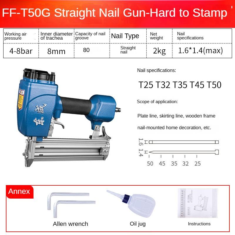 

Пневматический пистолет для прямых гвоздей Dongcheng FF-T50G Пневматический гвоздезабивной пистолет Стальной гвоздезабивной пистолет Кодовый гвоздезабивной пистолет Гвоздезабивной пистолет для комариных гвоздей Гвоздезабивной пистолет Деревообработка Деко