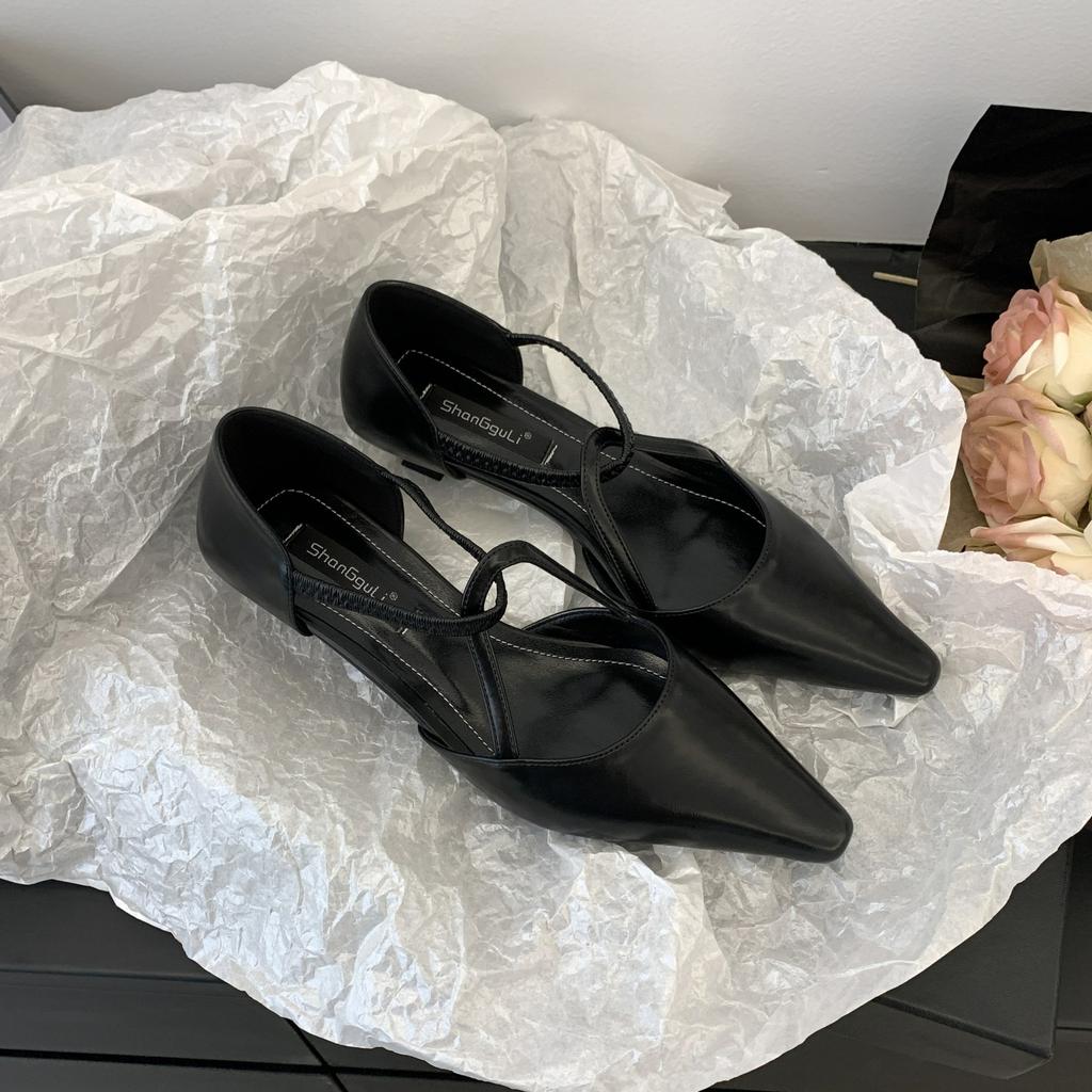 2025 Spring and Autumn New Pointed End Evening Breeze Gentle Soft-soled Ladyshoes Single Shoes Mary Jane Versatile Flat Casual