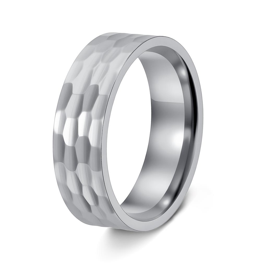8MM Wide Vacuum European and American New Trendy Men's Titanium Steel Ring with Flower Hammering