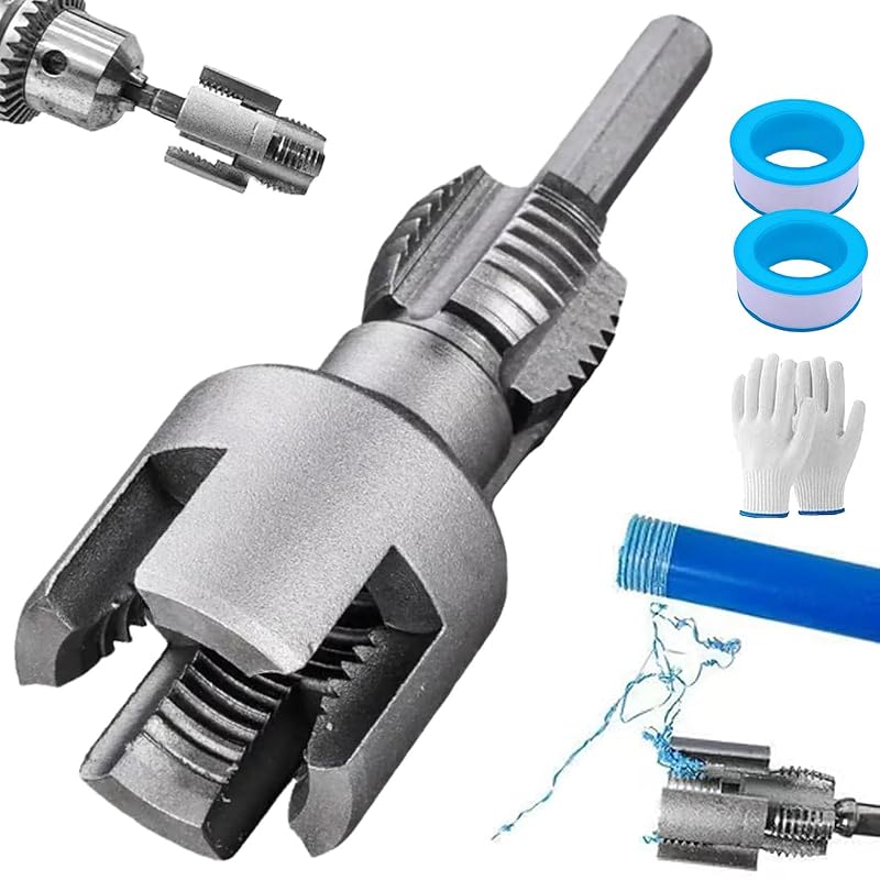 Integrated Internal & External Pipe Threading Tool, PVC Thread Maker Tool for Electric Drill, 1/2" (DN15) 3/4" (DN20) Pipe Sizes Rethreading Tool,