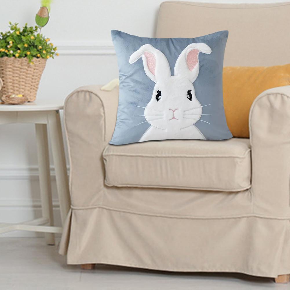 Easter Bunny Faux Fur Pillow Case 45x45cm Rabbit Pattern Decorative Throw Pillowcase Plush Rabbit Pillowcase for Home Decor