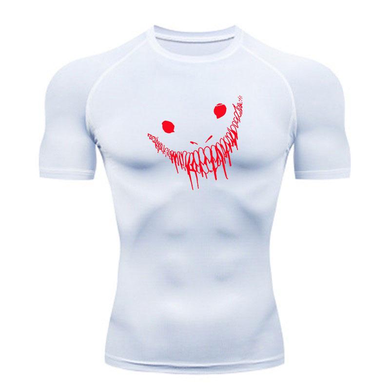 Men's Compression Workout T-shirt, Red Drip Smiley Face Grap