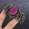 Kashmir Red Ruby(Simulated) Gemstone Handmade Copper Wire Wrap Cuff Bangle Adjustable J4a26