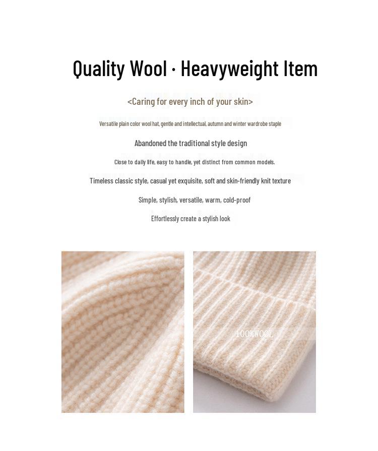 Thickened Wool Ribbed Cuff Cashmere Knit Hat - Warm and In Stock