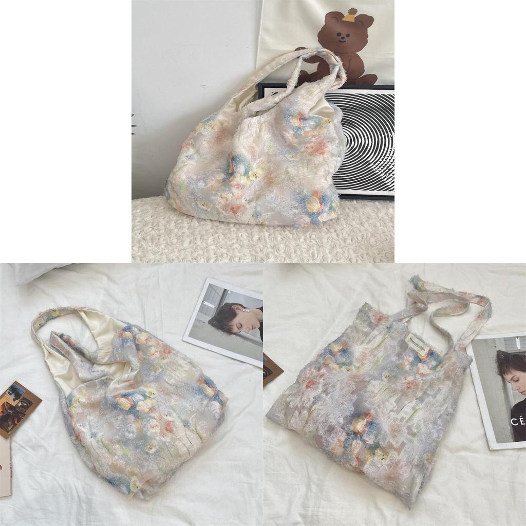 Flower Print Tote Bag With Polyester Fabric And Spacious Design For Daily Use