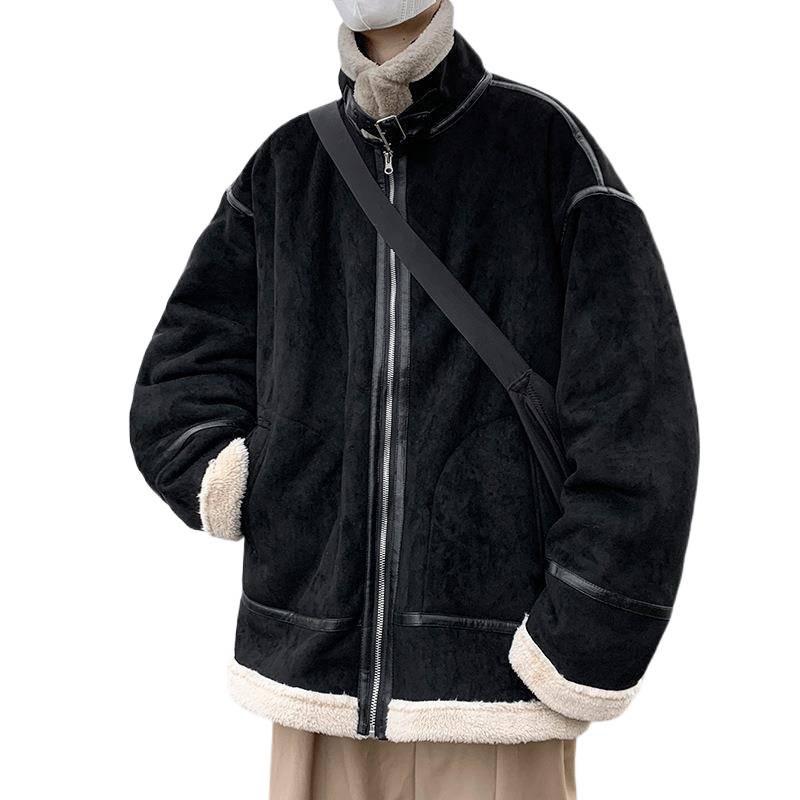 Men's Trendy Suede Velvet Faux-Fur Motorcycle Coat with Loose Lapel