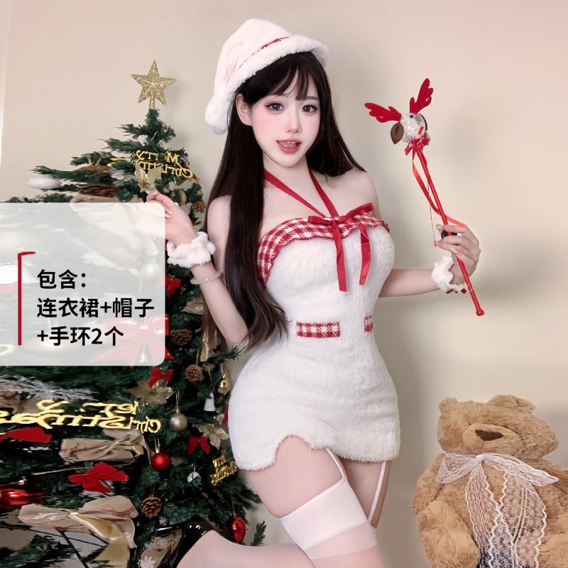 Sexy new year's day christmas uniform sexy lingerie velvet nightdress cosplay new c robe suit
