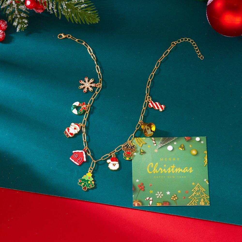 Rhinestone Christmas Necklace Alloy Metal Snowflake Necklace Bell Pendant Necklace Christmas