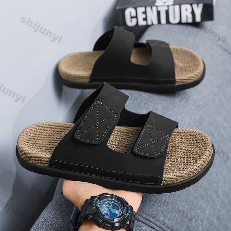 Men's One Word Slippers 2026 Non Slip Summer Vintage Fashion Sewing Sandals Comfortable Slip on Outdoor Breathable Casual Flats
