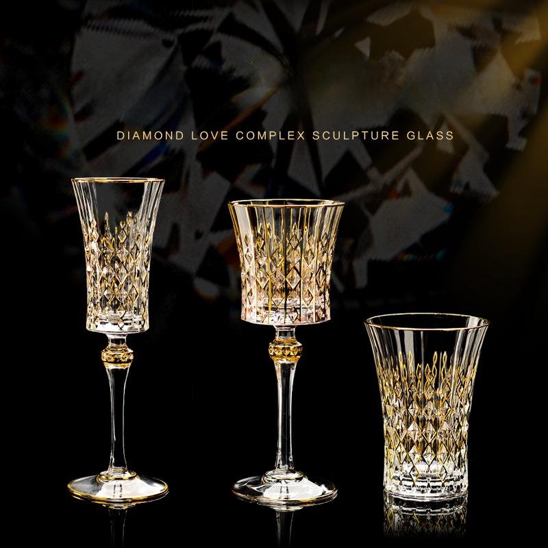Luxury Whiskey Glass European Crystal Diamond Champagne Cup High Foot Style Glass Red Wine Cup Elegant Aesthetic Alcohol Glasses