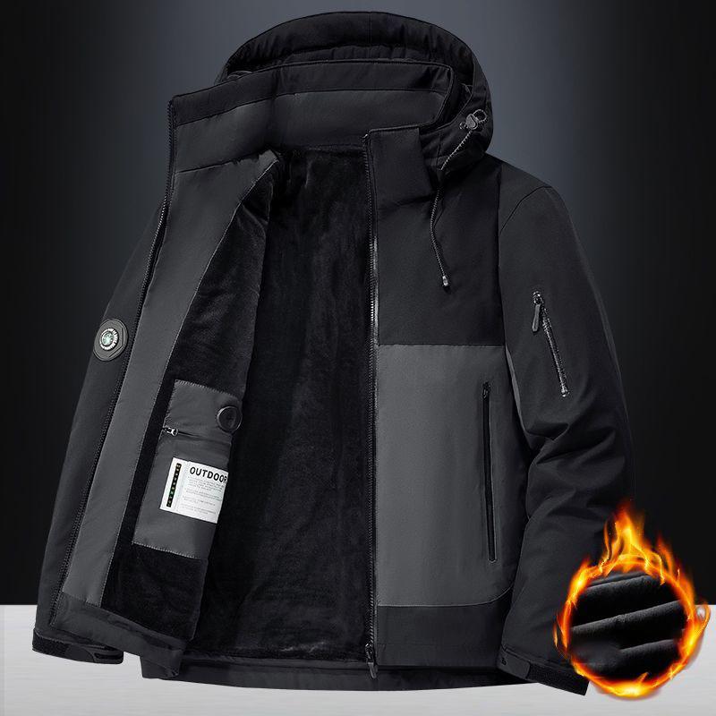 

Зимние мужские толстые теплые водонепроницаемые парки куртки шапка съемная мужская шерстяная подкладка флисовые пальто мужская парка большого размера зимняя куртка XXXXXL серый