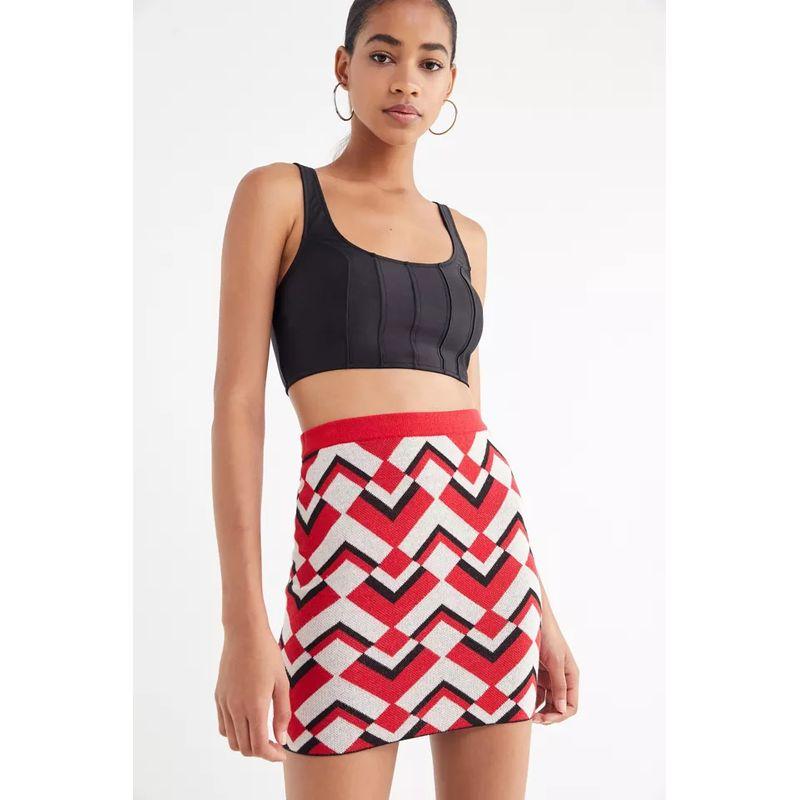 UO Retro Fashion Geometry Pattern Pattern Hip Knitwear Skirt for Women