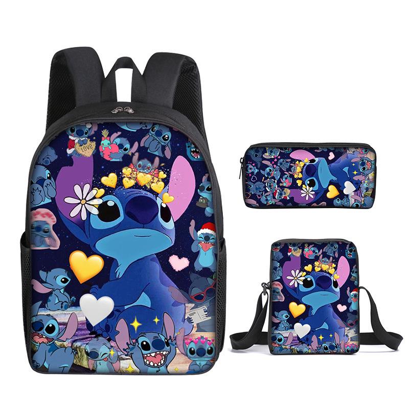 New Stitch Backpack, Stitch Three Piece Set, Elementary School Printed Cartoon Backpack, Shoulder Bag, Pencil Case Set