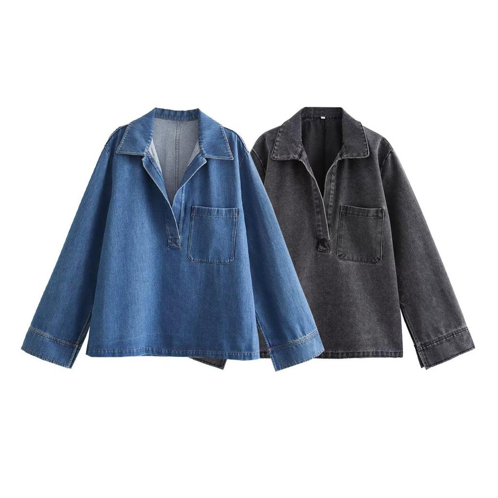 2024 Sommer Damen Gewaschenes Blaues Denim Lockeres Hemd und Jeans Set