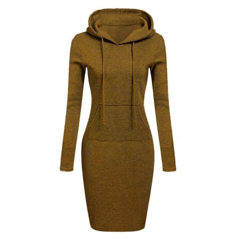 Autumn and winter new solid color hooded long-sleeved ladies dress, fashion sports street classic all-match mid-length skirt female vitality 887