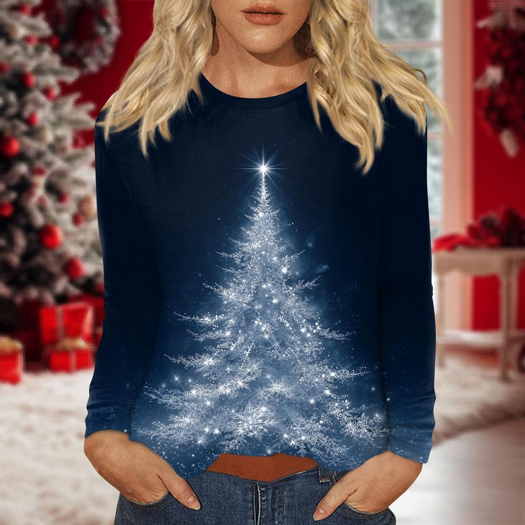 Damen Täglich Lässig Langärmlig Bedruckt O-Ausschnitt Oberteil