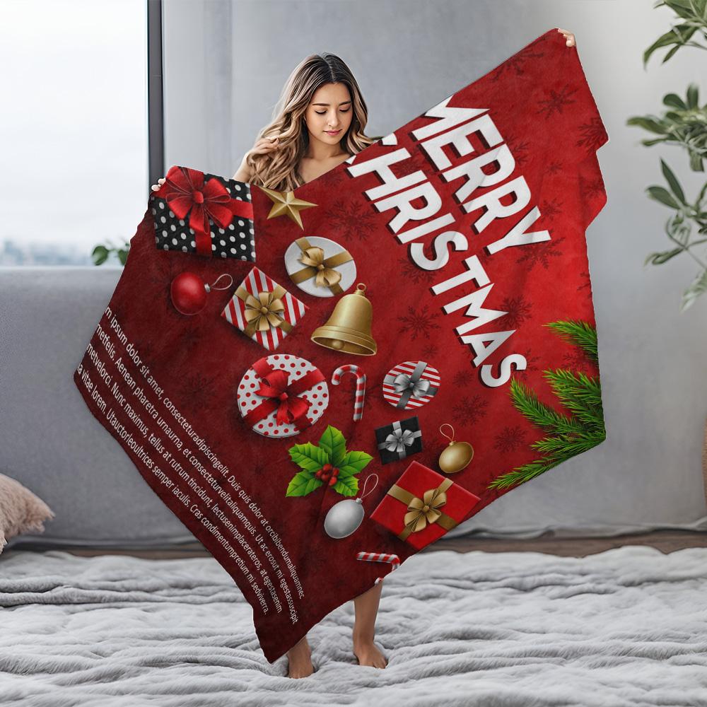 Festive Christmas Throw Blanket Cozy Reversible Holiday Flannel Blanket Soft Warm Decorative Couch Bedspread Gift