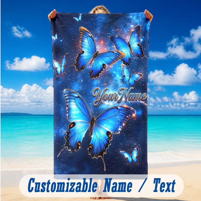 Butterfly Theme Beach Towel Personalized Custom Name & Text Soft Quick Dry Beach Towel for Swimming Travel