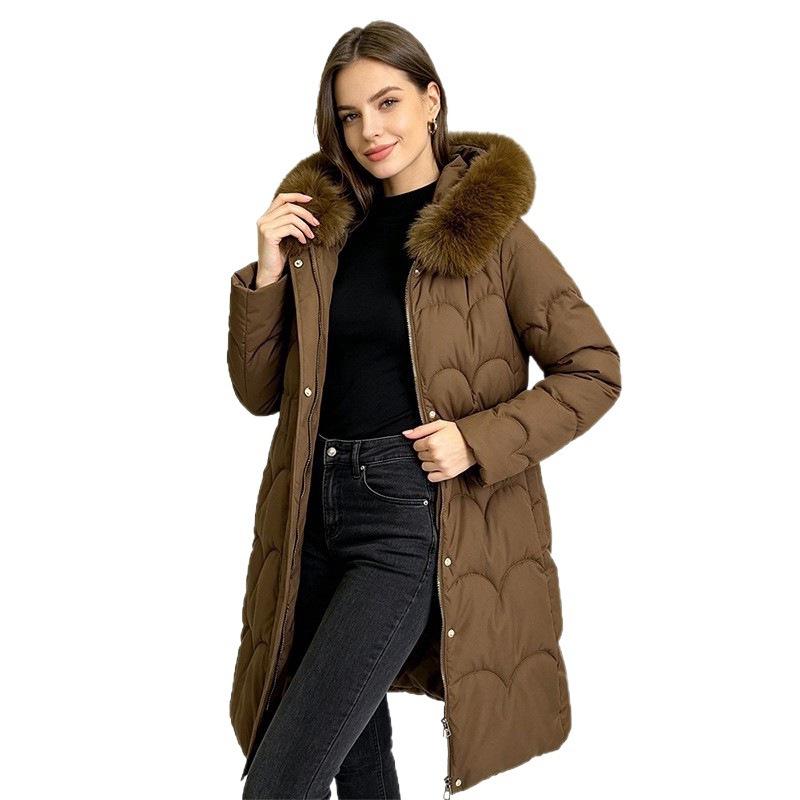 New cotton-padded women's medium and long styles, thickened, slim, thin and warm, fashionable big fur collar cotton-padded women's clothes