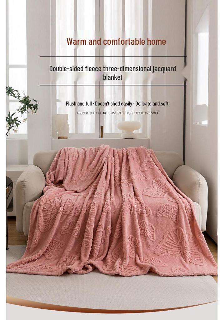 Velvet Jacquard Butterfly Flower Multifunctional Wool & Coral Nap Blanket