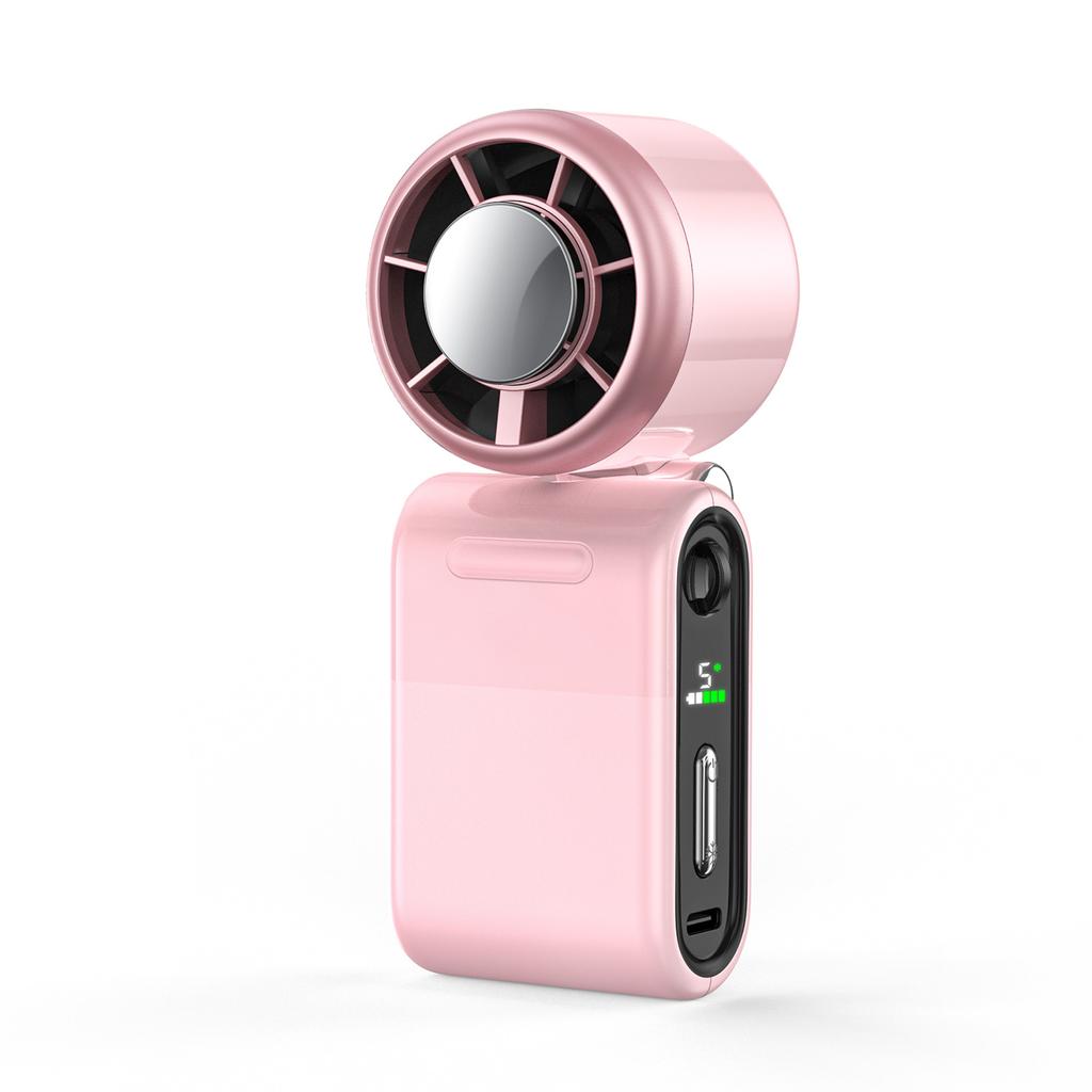 N620C Mini Turbo Handheld Fan with Ice Cooling, Foldable Desktop & Wearable Neck Fan with 3000mAh Battery