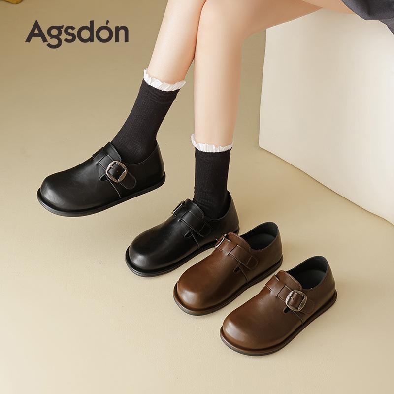 Augustine loafers women's 2025 new autumn thick-soled one-pedal soft-soled flat-soled brown commuter small leather shoes