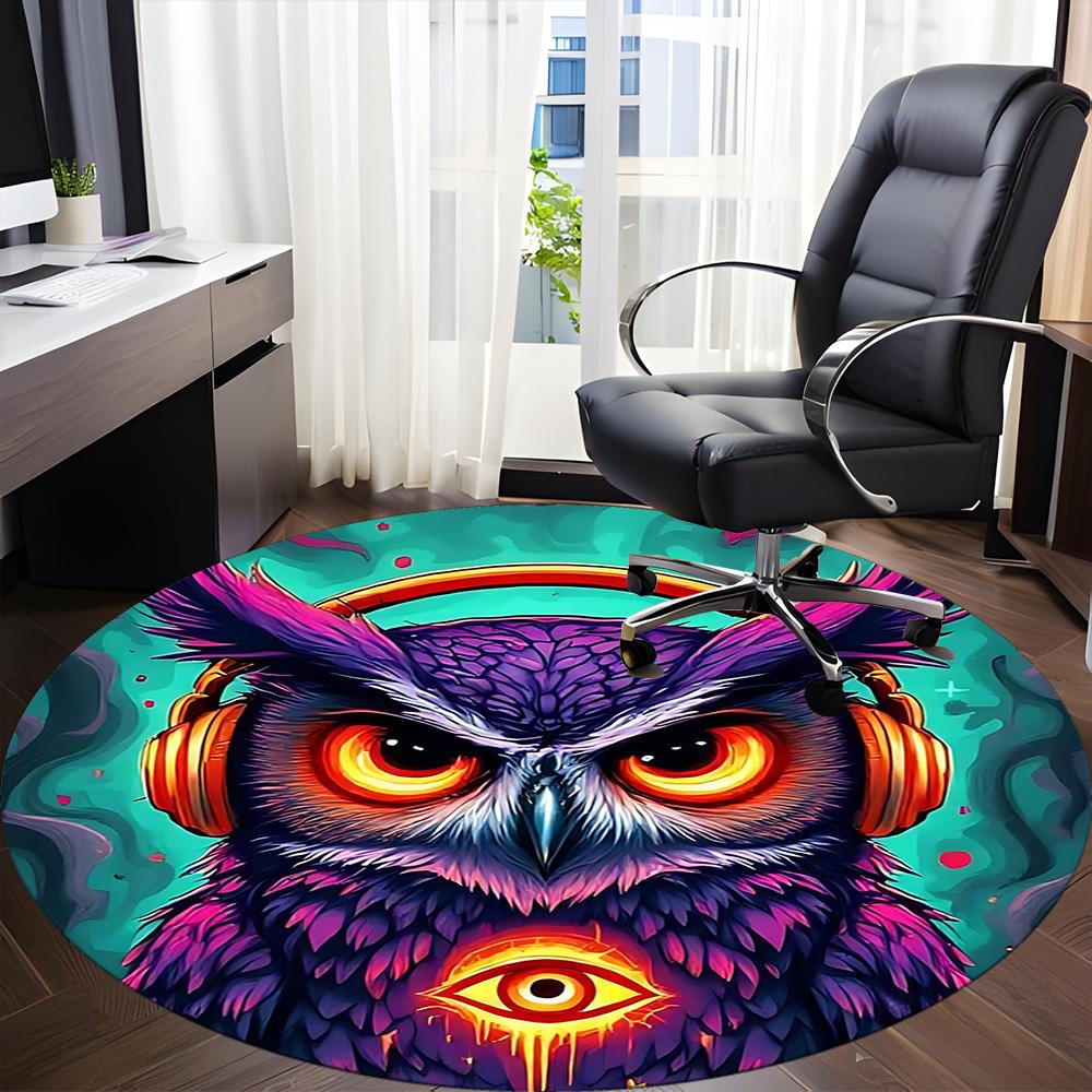 1pc Owl Headphones Office Round Area Rug, Under Office Chairs Bedroom Living Room Home Decor, Room Deco, Available In Various Sizes