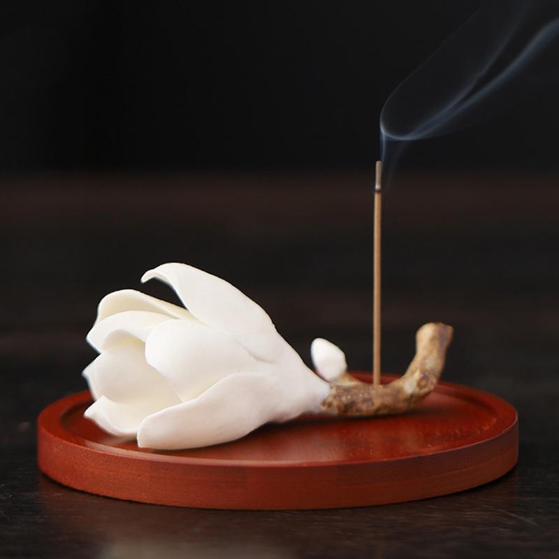 Ceramic Handmade Magnolia Flower Incense Stand Creative Indoor Zen Incense Holder Incense And Tea Ceremony Decoration Gift