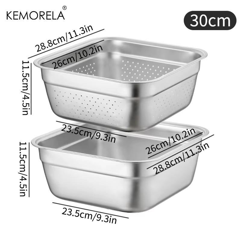 Multifunktionell Köksvask i Rostfritt Stål Durkslag Fyrkantig Bassäng för Att Tvätta Ris Dränera Grönsaker & Blötlägga Frukt 2-i-1