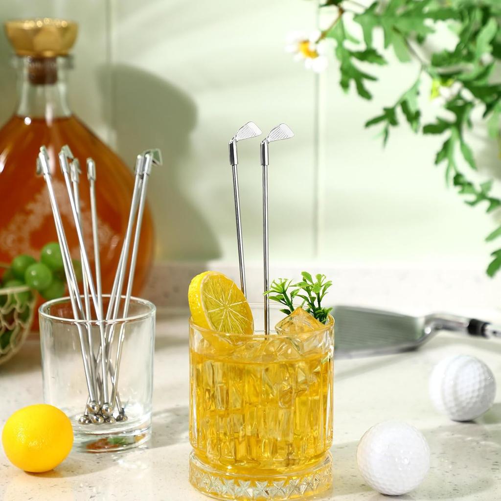 Hushee 10 Pcs Metal Golf Cocktail Stirrers Swizzle Stir Sticks 7.87 Inch Reble Drink Stirrer Sticks Party Decorations Golf Party Clubhouse and Outing