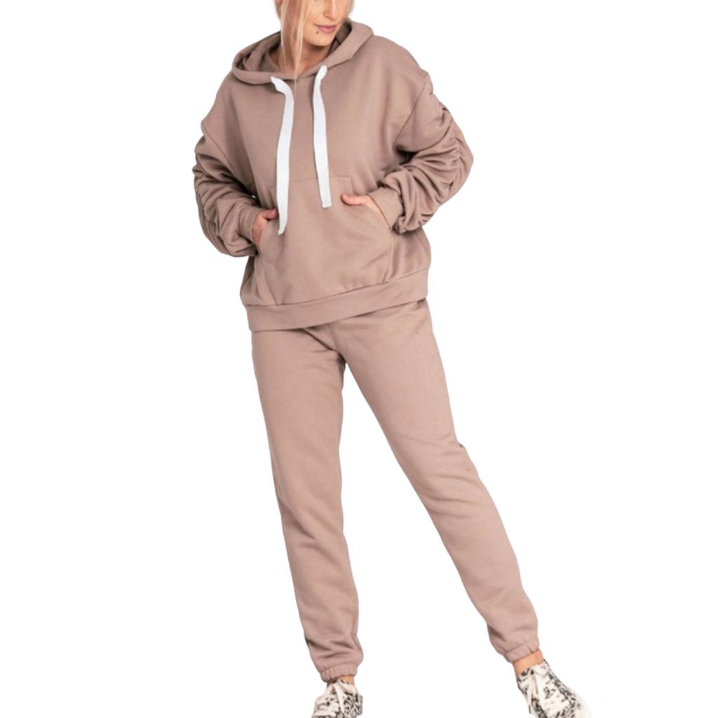 Women's Fashion Two-piece Solid Color Long-sleeved And Zipped Sweatshirt Trousers Casual Set
