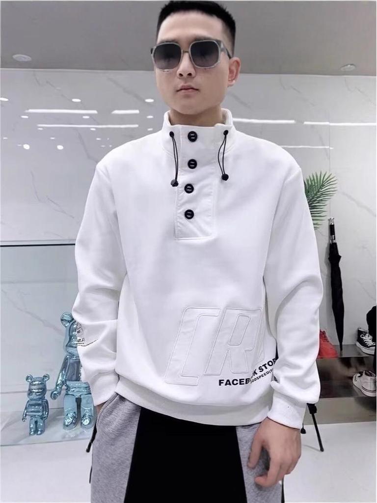 Men's 2025 Slim Fit Pullover Hoodie - Velvet Stand Collar, Stylish Autumn/Winter Base Layer Top