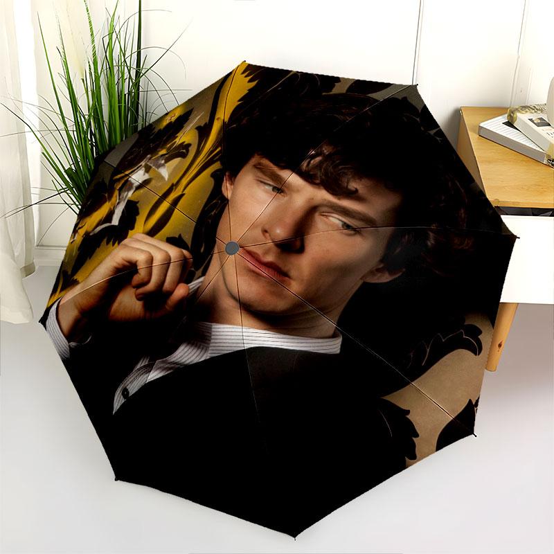Sherlock Holmes pattern, automatic folding umbrella, portable and foldable design, 8 ribs, a Christmas or birthday gift.