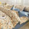Four-piece Bedding Set Simple Duvet Cover Plant Flower Bed Sheet Adults and Kids Washed Cotton Pillowcase Home Textiles