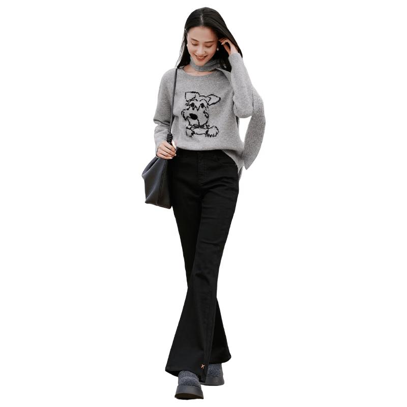 

Xiangying Women s Black Flared Slit-Hem Jeans L