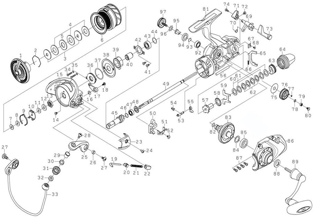 Daiwa Originální díly 19 Aorimatic BR LT3000 Cívka Číslo dílu 6 Kód dílu 128D51 (2-6)