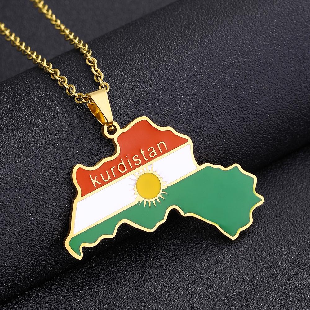 Kurdistan Pendant Necklace: Vintage Drip Oil Design, Stainless Steel for Men and Women