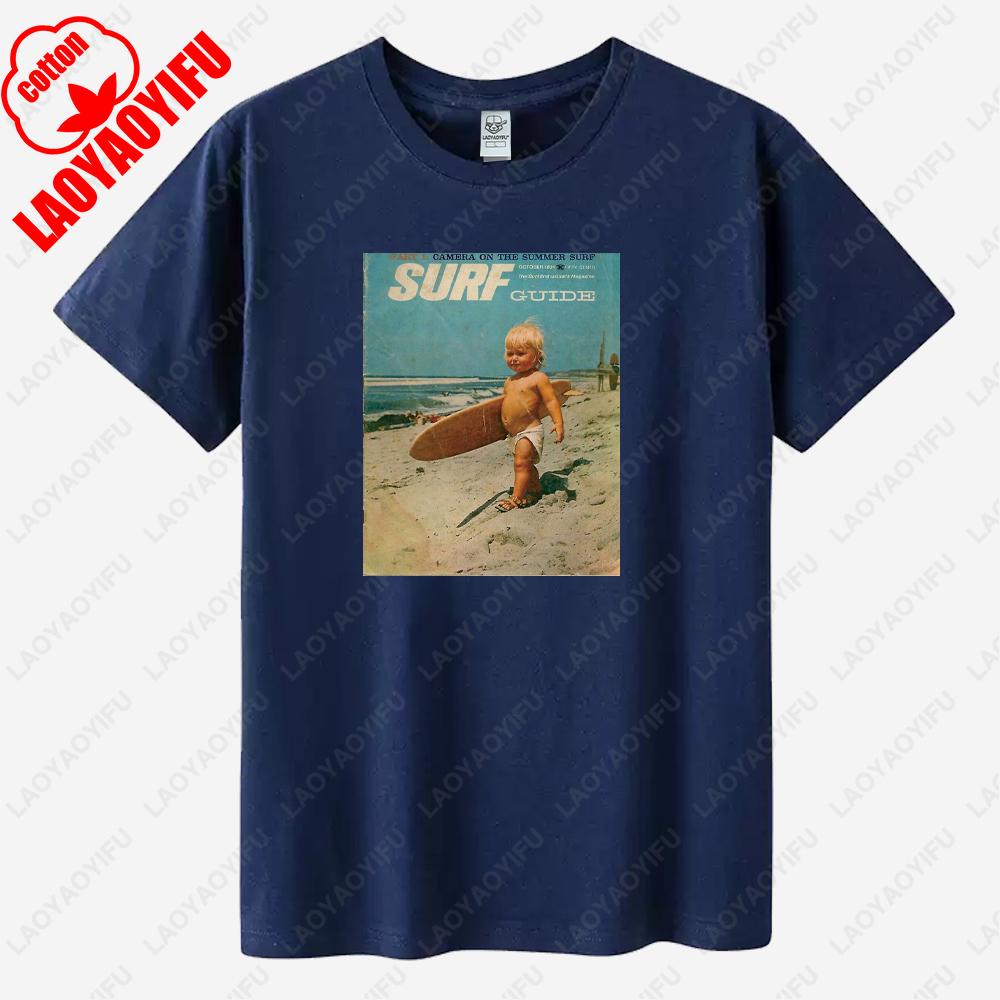 Junge Surfen Vintage Poster Grafik T-Shirts Sommer Unisex Urlaub Hohe Qualität Baumwolle T-Shirt Mode Lässig Lustig Kurzarm