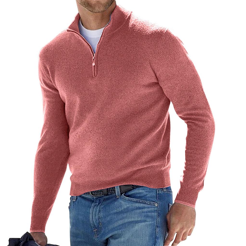 Men's Casual Classic Zipper High Neck Solid Color Slim Knitted Pullover