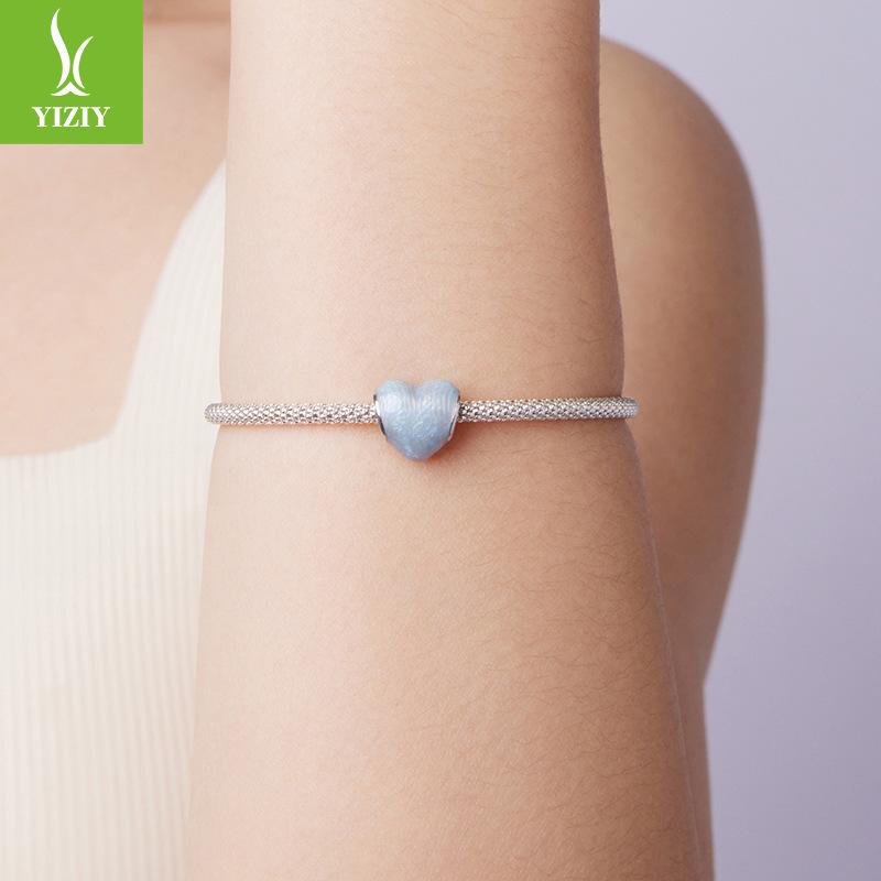 Heart Of The Ocean S925 Sterling Silver Beaded Texture Design Sense Love Diy Bracelet Bead Accessories