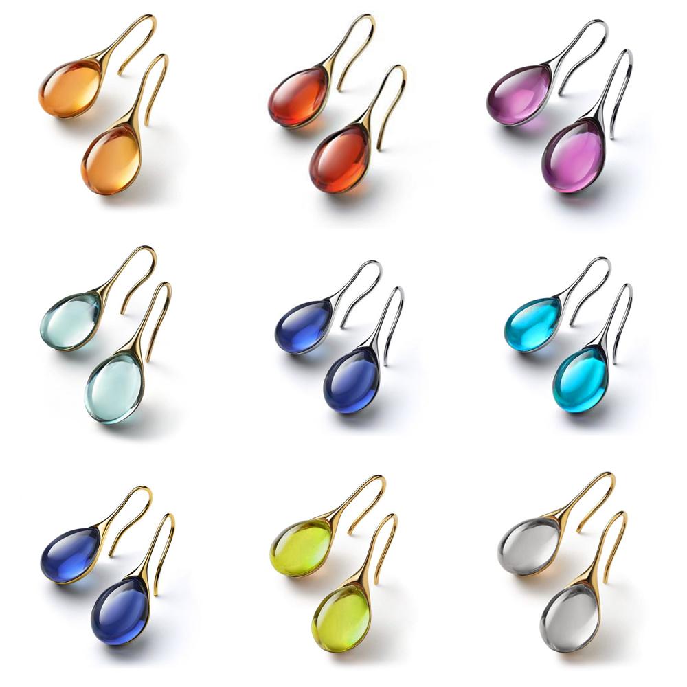 Lucky Star Jewelry Women's Gold/Blue Trendy Earrings 9 Colors Delicate Color Natural Stone Hook Dangle Earrings For Wedding Engagement Jewelry