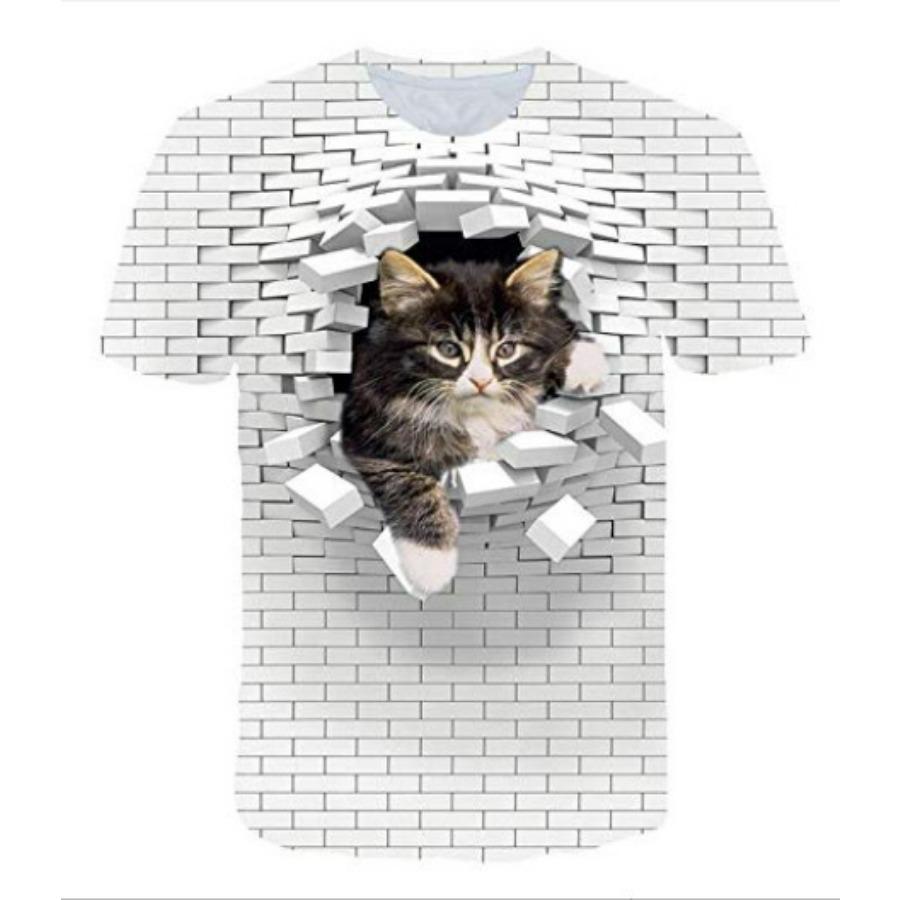 Short Sleeve Crew Neck T-Shirt 3D Digital Printing Summer New Fashion Versatile Men Animal Wolf Cat