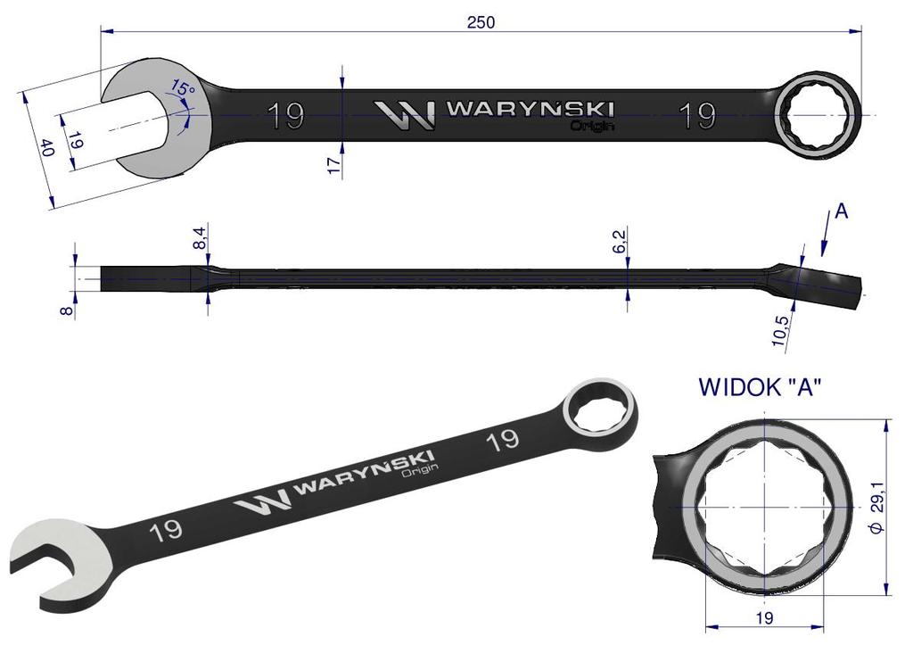 Klucz Płasko-Oczkowy 19 Mm. Crv Standard Asme B107-2010 Waryński