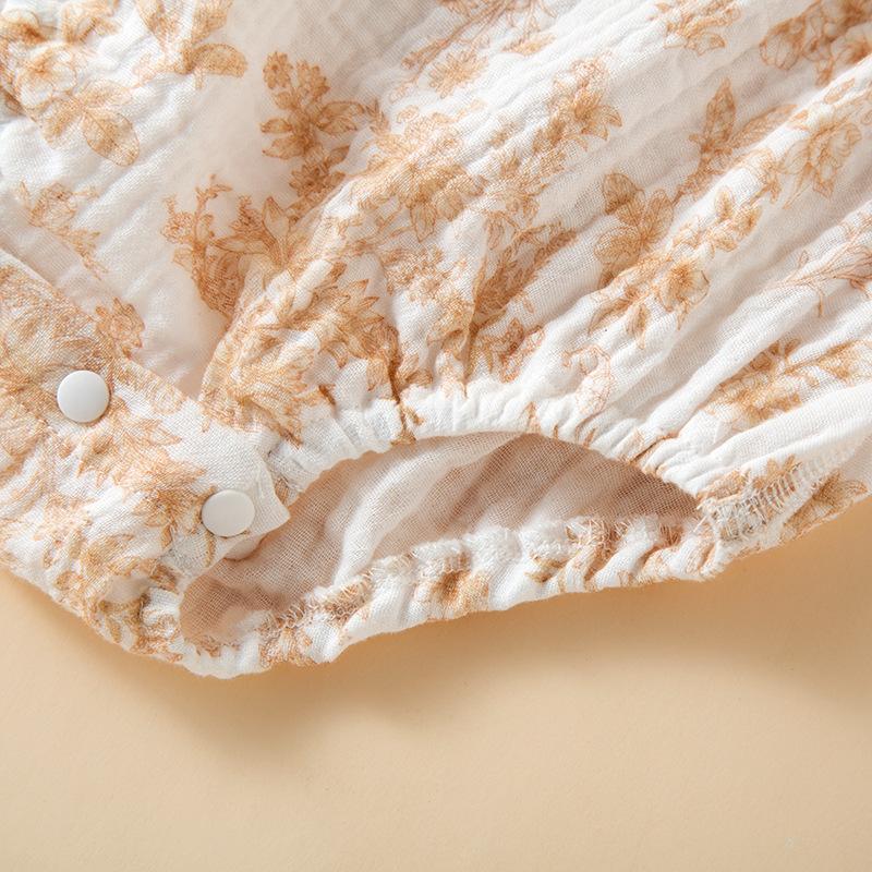 Baby Cotton One-piece Short-sleeved Cotton Yarn Triangular Fart-wrapped Romper Spring and Summer Thin Children's Fart-wrapped with Bib Clothes